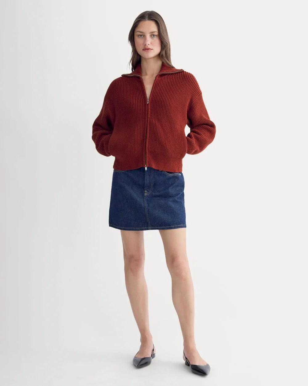 The Full-Zip Sweater in Everyday Cotton | Merlot